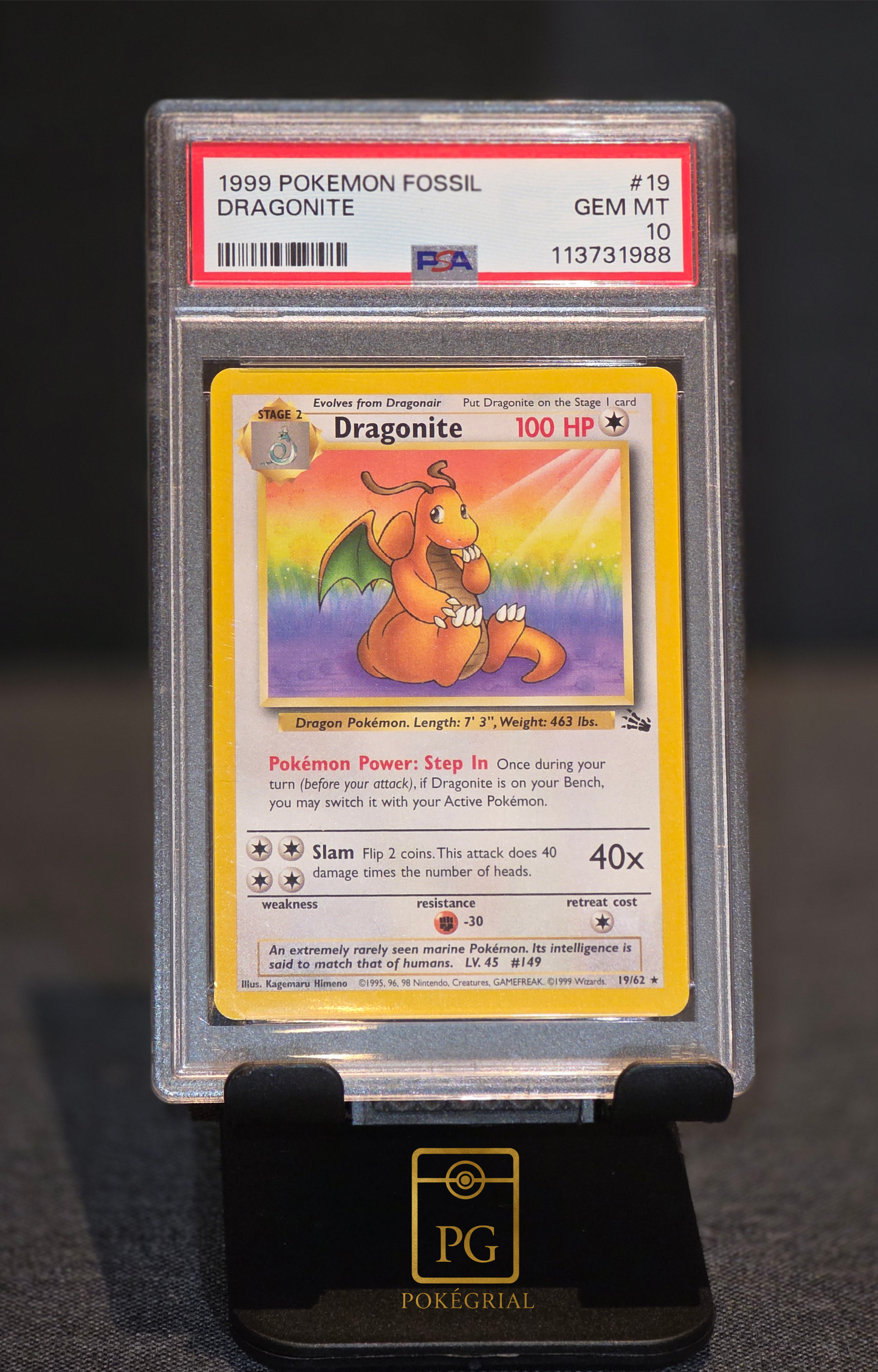 DRAGONITE 1999 FOSSIL PSA10